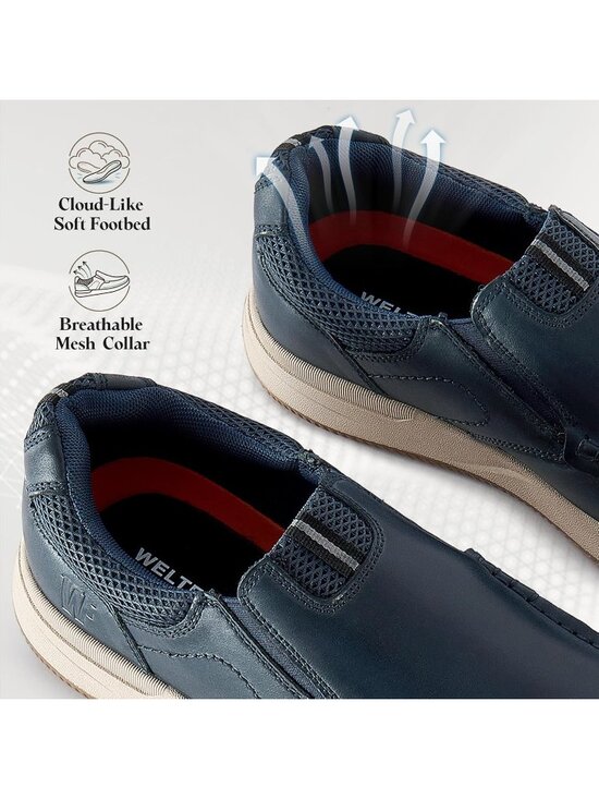 Men\'s Navy Blue Slip On Leather Loafers Shoes Breathable Mesh Casual Moc main image 6